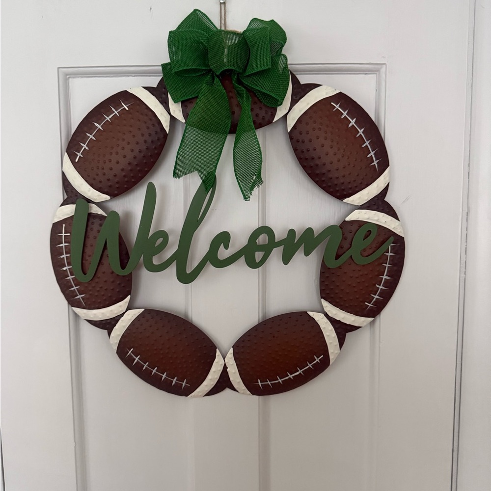 Football Welcome Wreath with Green Bow